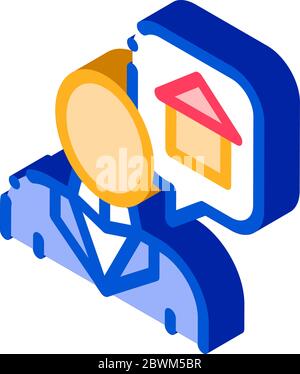 Personaggio uomo pensare sogno acquistare Casa icona isometrica illustrazione vettoriale Illustrazione Vettoriale
