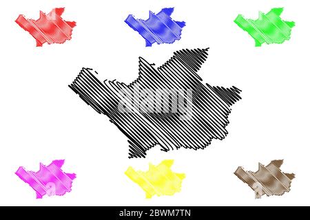 Città di Leverkusen (Repubblica federale di Germania, Renania settentrionale-Vestfalia) mappa vettore illustrazione, scribble schizzo Città di Leverkusen mappa Illustrazione Vettoriale