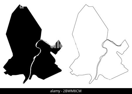 Ahvaz Città (Repubblica islamica dell'Iran, Persia, Provincia di Khuzestan) mappa vettoriale illustrazione, abbozzare città di Ahwaz o mappa di al-Ahwaz Illustrazione Vettoriale