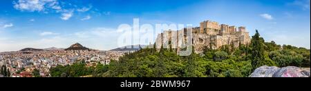 Vista panoramica della Themistocleanide Antica Muraglia di Pnyx, Atene, Grecia. Foto Stock