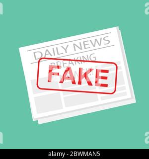 Giornale con falso timbro di notizie, sfondo verde Illustrazione Vettoriale