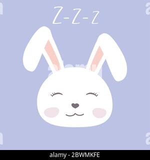 Carino cartoon faccia di un coniglio addormentato, doodle illustrazione vettoriale Illustrazione Vettoriale