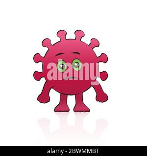 Figura comica del coronavirus. Triste personaggio covido con occhi, bocca, mani e piedi - illustrazione su sfondo bianco. Foto Stock