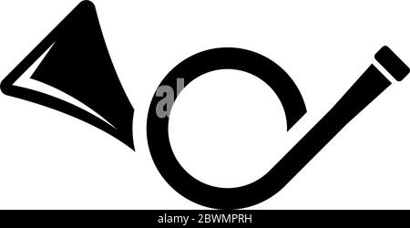 Colonna Corno, Musica Ottone strumento, Tromba. Illustrazione dell'icona Flat Vector. Semplice simbolo nero su sfondo bianco. Post Horn, strumento di musica in ottone Illustrazione Vettoriale