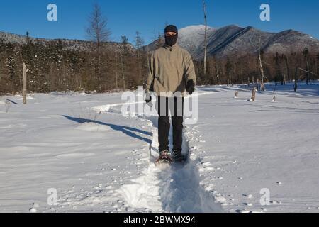 Monte Carrigain dal drenaggio Meadow Brook lungo il Sawyer River Trail a Livermore, New Hampshire durante i mesi invernali. Foto Stock