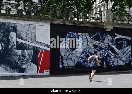 Vienna, Austria. Sport per il tempo libero sul canale del Danubio Foto Stock