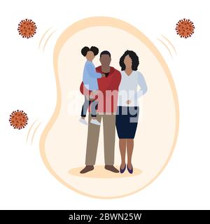 Illustrazione vettoriale genitori e bambini protetti contro virus, malattie Salute e benessere della famiglia. Piano di assicurazione medica immunità forte, vaccinat Illustrazione Vettoriale