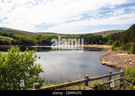 Vista estiva del Digley Reservoir mantenuto dalle acque dello Yorkshire, al confine con lo Yorkshire occidentale del Peak District National Park con splendida campagna Foto Stock