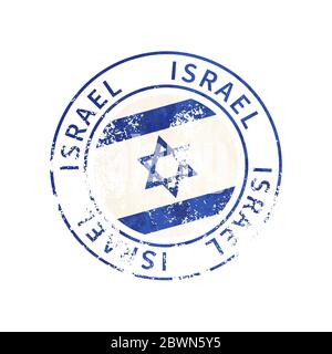 Israele segno, vintage grunge imprint con bandiera su bianco Illustrazione Vettoriale