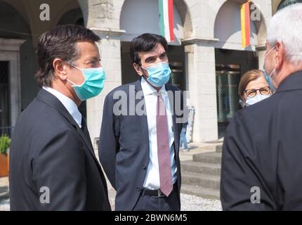 Bergamo, Italia: 2 giugno 2020: Festa della Repubblica celebrata dal sindaco di Bergamo e da diverse autorità in campo religioso ed economico politico Foto Stock