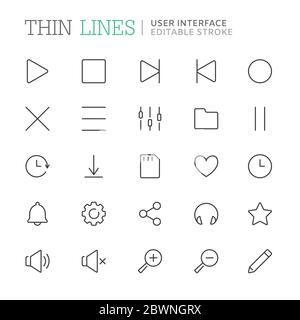 Raccolta di icone di riga relative all'interfaccia utente. Tratto modificabile Illustrazione Vettoriale