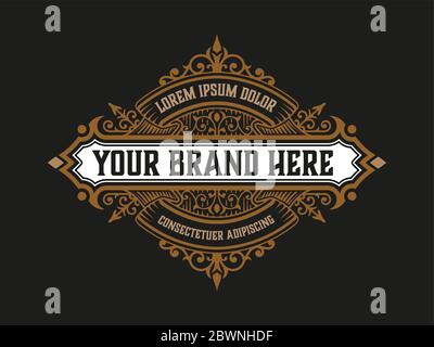 Logo vintage retro con ornamenti floreali Illustrazione Vettoriale