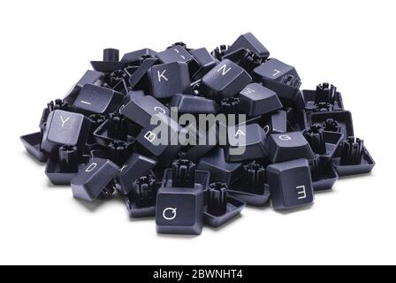 Pila di tasti neri per tastiera del computer isolati in bianco. Foto Stock