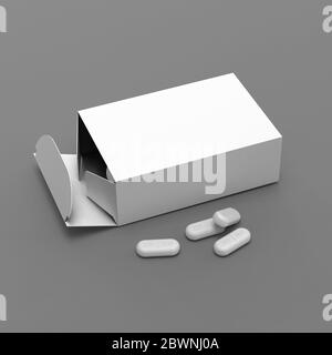 Mockup scatola medecine con pillole Foto Stock