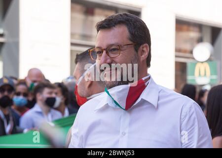 Roma, Italia. 02 giugno 2020. Matteo Salvini, leader della Lega Nord, in protesta a Roma il 2 giugno 2020. (Foto di Matteo Nardone/Pacific Press/Sipa USA) Credit: Sipa USA/Alamy Live News Foto Stock