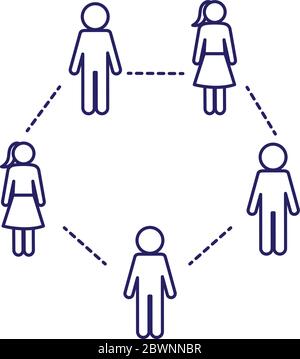 Distanza sociale tra donne e uomini disegno vettoriale di icone stile linea Illustrazione Vettoriale