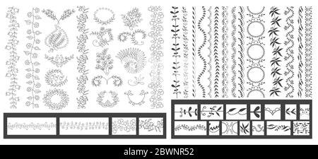 Set di bordi della linea vettoriale disegnati a mano Illustrazione Vettoriale
