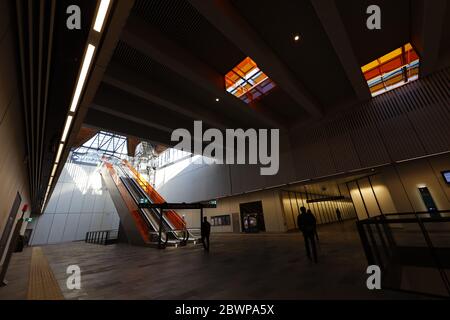 Social distanding sulla Sydney Metro Norwest Station Driverless Foto Stock