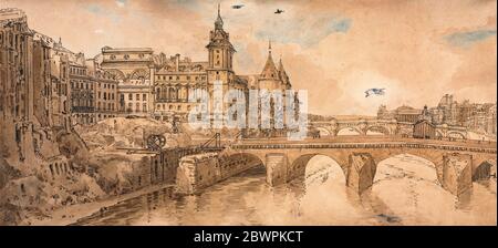 Vista di Pont au Change, il Teatro della città, Pont Neuf, prigione di Conciergerie, e preso da Pont Notre Dame da Thomas Girtin, 1802 Foto Stock