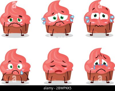 Cartoon torta di fragole con triste espressione Illustrazione Vettoriale