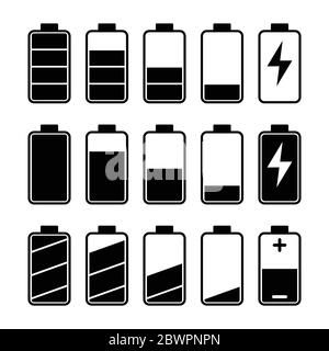 Insieme di icone degli indicatori del livello della batteria Illustrazione Vettoriale