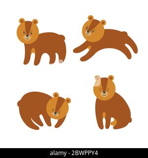 Set di graziosi orsi per stampe e motivi su tessuto, carta e altri materiali. Illustrazione vettoriale in stile cartoon Illustrazione Vettoriale