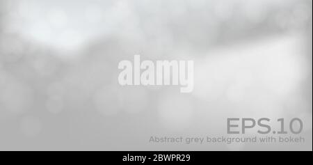 Sfondo grigio con cerchio bokeh morbido. Sfondo astratto bokeh sfocato. Bokeh grigio chiaro per banner grafico. Sfondo grigio chiaro con sfocatura morbida. Vector Illustrazione Vettoriale