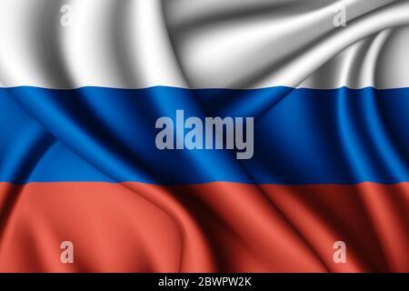 rendering 3d con bandiera di seta ondulata della Russia Foto Stock