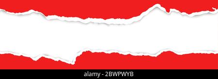 parte superiore e inferiore della carta aperta strappata di colore rosso Illustrazione Vettoriale