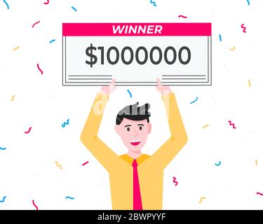 Buon vincitore della lotteria con il grande premio Paycheck. Illustrazione Vettoriale