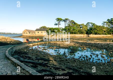 Accesso stradale a Bender Island nel Golfo di Morbihan. Francia. Foto Stock