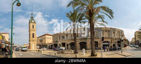 Vista della Torre dell'Orologio, della Città Vecchia di Jaffa, Tel Aviv, Israele, Medio Oriente Foto Stock