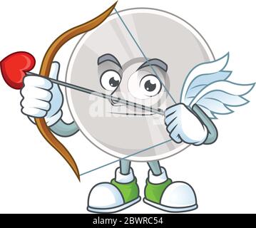 mascot design concetto di compact disk cute Cupido con freccia e ali Illustrazione Vettoriale