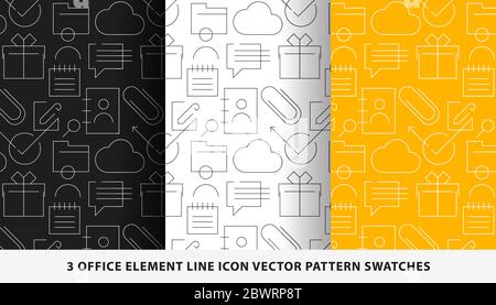 Campioni di pattern vettoriali con icona della linea dell'elemento Office Illustrazione Vettoriale