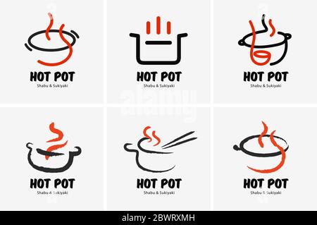 Hot pot shabu sukiyaki logo icona grafica giapponese buffet ristorante Illustrazione Vettoriale