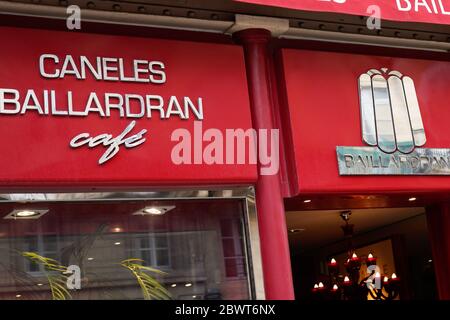 Bordeaux , Aquitaine / Francia - 06 01 2020 : Baillardan canelés caffè logo e segno di pasticceria francese nella città di Bordeaux Foto Stock