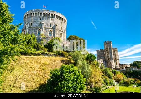 La Torre rotonda al Castello di Windsor in Inghilterra Foto Stock