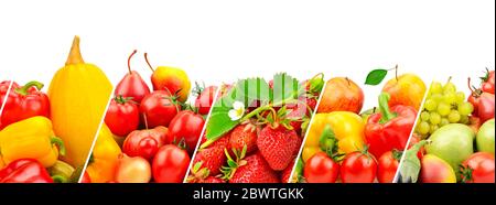 Frutta e verdura diverse separarono linee inclinate isolate su sfondo bianco. Foto Stock
