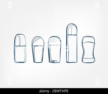 deodorante linea art schizzo contorno elemento di design isolato cosmetici Illustrazione Vettoriale