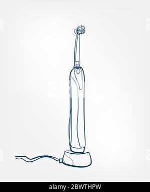spazzolino elettronico, linea vettoriale clip art isolato Illustrazione Vettoriale