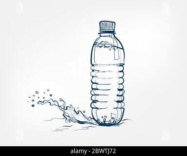 bottiglia di acqua vettore una linea art bevanda isolata Illustrazione Vettoriale