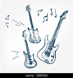 chitarra elettrica schizzo illustrazione vettoriale elemento di disegno isolato Illustrazione Vettoriale