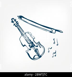 illustrazione vettoriale di schizzo di violino elemento di disegno isolato Illustrazione Vettoriale