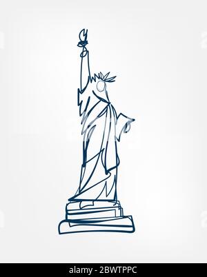 La Statua della libertà vista vettore art line isolato doodle Illustrazione Vettoriale
