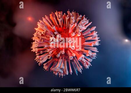 Rappresentazione tridimensionale di una singola cellula di coronavirus Foto Stock