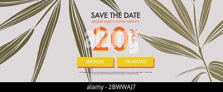 Estate vibes foglie e banner di testo, modello di promozione, pubblicità natura. Illustrazione di affari di bellezza, modello di annata estoico, illustrazione del vettore Illustrazione Vettoriale