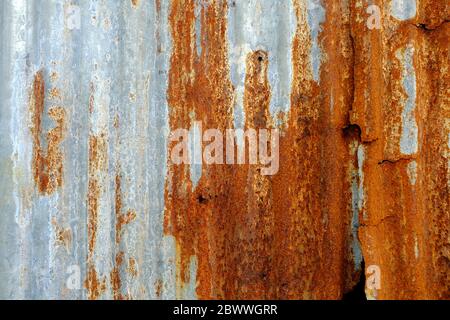 Vecchio sfondo Rusty Zinc Wall. Foto Stock