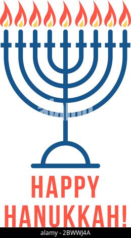 semplice linea sottile happy hanukkah logo con candele Illustrazione Vettoriale