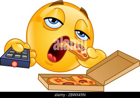 Divano di patate slob emoticon guardare la TV e mangiare la pizza Illustrazione Vettoriale