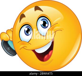 Emoticon che parla sul telefono cellulare Illustrazione Vettoriale